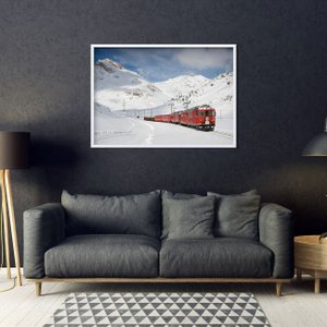 Quadro Decorativo Paisagem Inverno Trem Sobre Neve 140x100cm