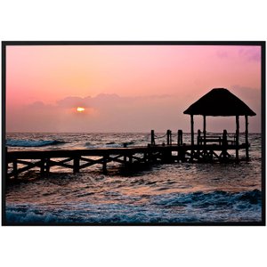 Quadro Decorativo Paisagem Pôr do Sol em Praia com Pier 120x80cm Quadro Decorativo Paisagem Pôr do Sol em Praia com Pier 120x80cm