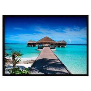 Quadro Decorativo Paisagem Praia Cabanas Sobre o Mar 100x70cm Quadro Decorativo Paisagem Praia Cabanas Sobre o Mar 100x70cm