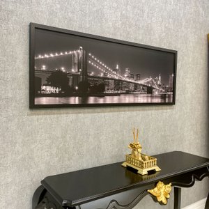 Quadro Decorativo Ponte Brooklyn Nova York a Noite em Preto e Branco