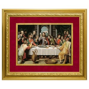 Quadro Decorativo Religioso Santa Ceia do Senhor Dourado e Vermelho 110x90cm Quadro Decorativo Religioso Santa Ceia do Senhor Dourado e Vermelho 110x90cm