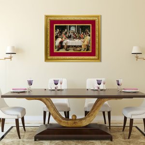 Quadro Decorativo Religioso Santa Ceia do Senhor Dourado e Vermelho 110x90cm