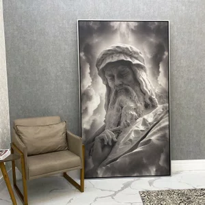 Quadro Decorativo Retrato da Escultura Leonardo da Vinci Tons Neutros 120x210 cm