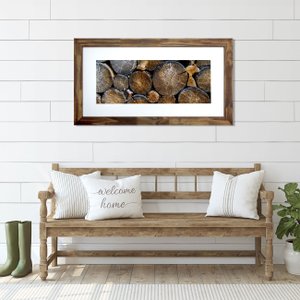 Quadro Decorativo Rústico Colorido Troncos de Madeira Cortados 110x60cm