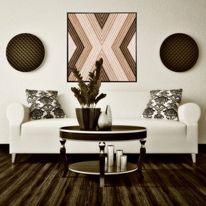 Quadro Decorativo Tela Canvas Abstrata Geométrica com Moldura Marrom 60x60cm