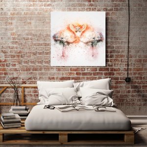 Quadro Decorativo Tela em Canvas Ilustração Aves Flamingos 60x60cm