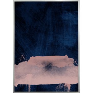 Quadro Desenho Abstrato Azul e Rosê 50x70 cm