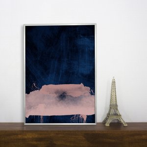 Quadro Desenho Abstrato Azul e Rosê 50x70 cm