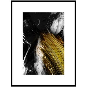 Quadro Desenho Abstrato Decór Preto Branco e Dourado 90x120cm