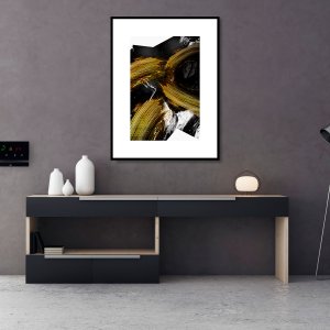 Quadro Desenho Abstrato Decor Preto e Dourado 90x120cm