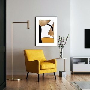 Quadro Desenho Geométrico Amarelo, Dourado e Preto 70x90 cm