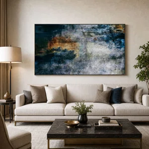 Quadro em Canvas Abstrato com Moldura Prata Envelhecida Elegante 160x90 cm
