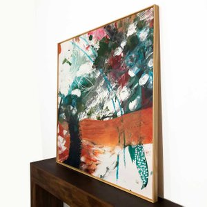 Quadro em Canvas Abstrato: Cores Vibrantes, Moldura Natural - Decore com Estilo Quadro em Canvas Abstrato: Cores Vibrantes, Moldura Natural - Decore com Estilo