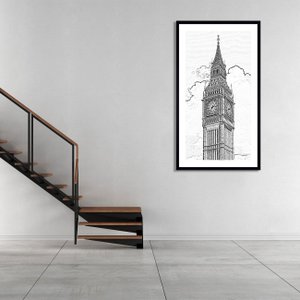 Quadro em Preto e Branco Fotocópia Torre BIG BEN 60x100 cm