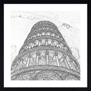 Quadro em Preto e Branco Fotocópia Torre de Pisa 60x60 cm Quadro em Preto e Branco Fotocópia Torre de Pisa 60x60 cm