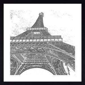Quadro em Preto e Branco Fotocópia Torre Eiffel 60x60 cm Quadro em Preto e Branco Fotocópia Torre Eiffel 60x60 cm