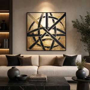 Quadro em Tela: Arte Abstrata Moderna com Moldura Flutuante Preta 120X120 CM