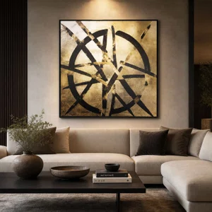 Quadro em Tela Canvas Arte Abstrata Moderna com Moldura Preta 120x120 CM