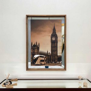 Quadro em Tela Canvas Londres Torre Big Ben Com Espelho e Moldura Rústica