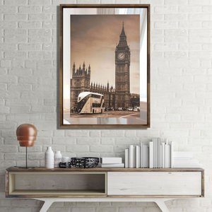 Quadro em Tela Londres Com Espelho e Moldura Rústica 80x110cm