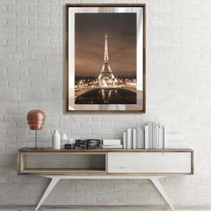 Quadro em Tela Paris Torre Eiffel Com Espelho e Moldura Rústica.