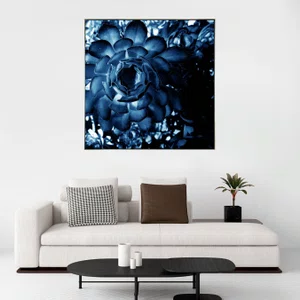 Quadro Floral Azul em Tela Canvas Planta Suculenta - 70x70 cm