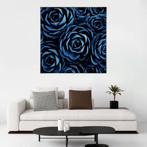 Quadro Floral Azul em Tela Canvas Planta Suculenta III - 70x70cm