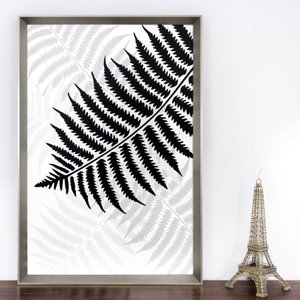 Quadro Floral com Moldura Prata Folha de Samambaia - Escolha o Tamanho