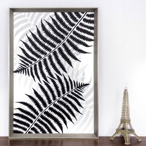 Quadro Floral com Moldura Prata Folhas de Samambaia - Escolha o Tamanho