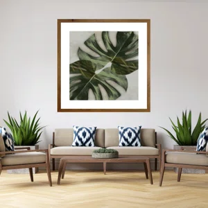 Quadro Floral com Moldura Rústica Folha de Adão 70x70cm