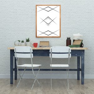 Quadro Geométrico Abstrato Minimalista com Moldura de Madeira 60x80cm