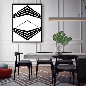 Quadro Geométrico Abstrato Minimalista Preto e Branco - Escolha o Tamanho