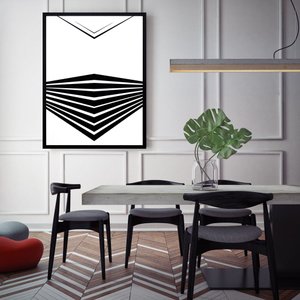 Quadro Geométrico Abstrato Preto e Branco Minimalista - Escolha o Tamanho