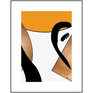 Quadro Geométrico Desenho Amarelo, Dourado e Preto 70x90 cm