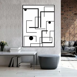 Quadro Geométrico em Preto e Branco 60x80 cm Moldura Preta