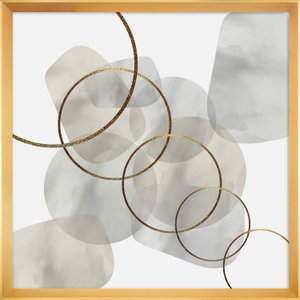 Quadro Grande Abstrato Moderno com Moldura Dourada 95x95 cm