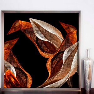 Quadro Grande com Moldura Prata Chanfrada Imagem Arte Abstrata Moderna