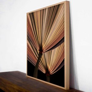 Quadro Grande Floral com Moldura Laminada Folhagens em Tons de Bege - Escolha o Tamanho