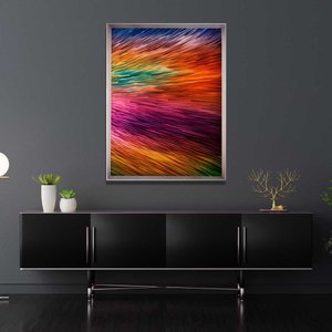 Quadro Grande Moderno Arte Abstrata Colorida com Moldura Prata Escolha o Tamanho