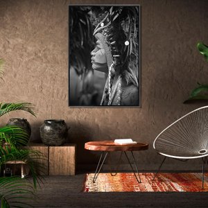 Quadro Indígena Tela Canvas com Moldura Preta 90x130 cm