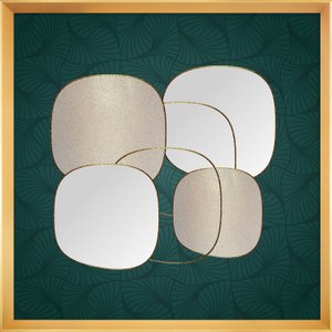 Quadro Moderno com Fundo Verde Abstrato e Moldura Dourada 95x95 cm