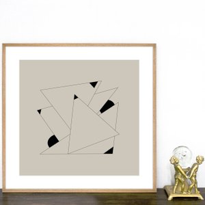 Quadro Moderno Decorativo Arte Geométrica com Fundo Nude Moldura Laminada