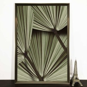 Quadro Moderno Floral em Tons de Verde com Moldura Prata Chanfrada Quadro Moderno Floral em Tons de Verde com Moldura Prata Chanfrada