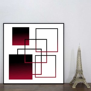 Quadro Moderno Geométrico Arte Vermelha e Preta II 60x60 cm