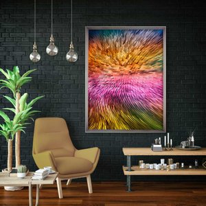 Quadro Moderno Grande Arte Abstrata Colorida com Moldura Prata Escolha o Tamanho