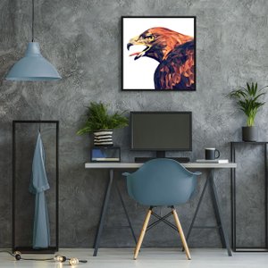 Quadro Moldura Preta Ilustração Ave Falcão Geométrico Escolha o Tamanho