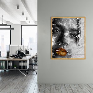 Quadro Abstrato Decorativo Mulher Destaque Boca Coleção Woman Decor