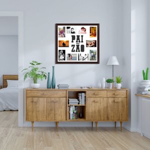 Quadro Painel de Fotos 60x60cm PAIZÃO Branco e Marrom para 10 Fotos 10x15cm