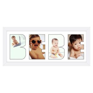 Quadro Painel de Fotos com Escrita BEBÊ Capacidade para 4 Fotos 50x20cm Quadro Painel de Fotos com Escrita BEBÊ Capacidade para 4 Fotos 50x20cm