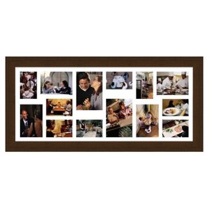 Quadro Painel de Fotos para 14 Fotos Moldura Marrom 110x50cm Quadro Painel de Fotos para 14 Fotos Moldura Marrom 110x50cm